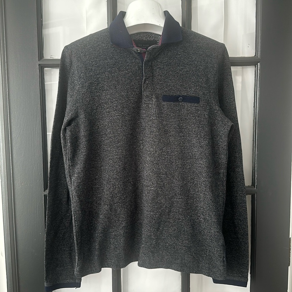 TED BAKER Long Sleeve Polo Shirt  1/4 Snap- Size Mens 3 or Small